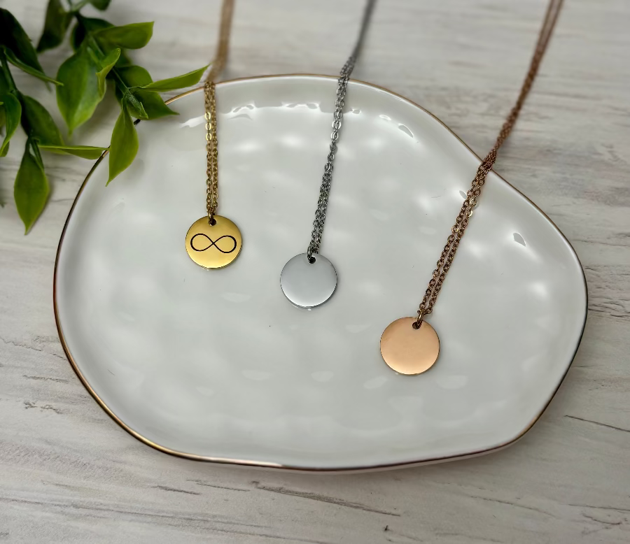 Circle necklace available in gold, silver, or rose gold by Coastal Ginger Creations 