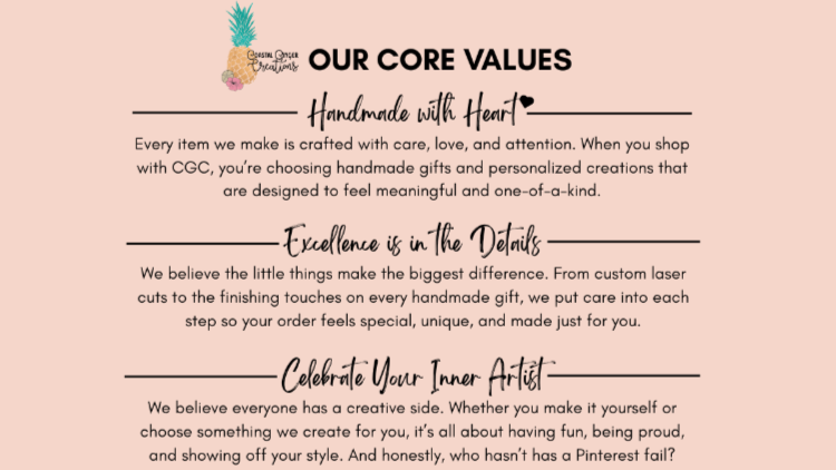 Core values of Coastal Ginger Creations 
