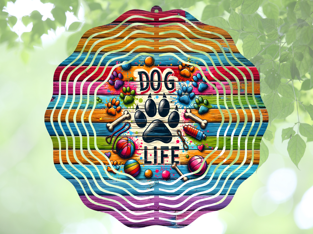 Colorful Dog Life Wind Spinner by Coastal Ginger Creations 