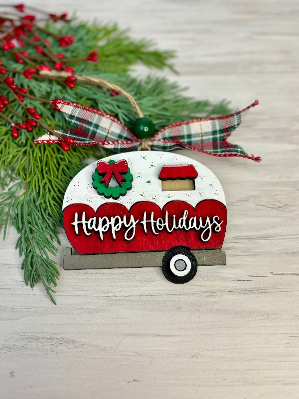 Happy Holidays Camper Ornament for Ornament Bar by Coastal Ginger Creations 