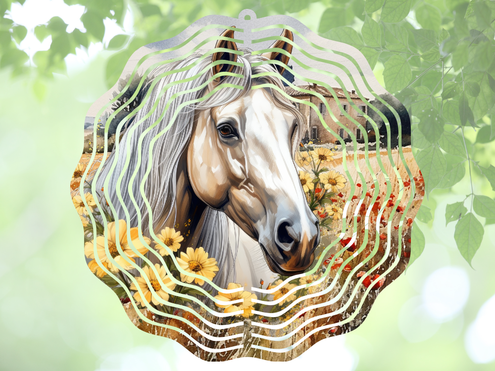 Horse in a floral pasture wind spinner by Coastal Ginger Creations 