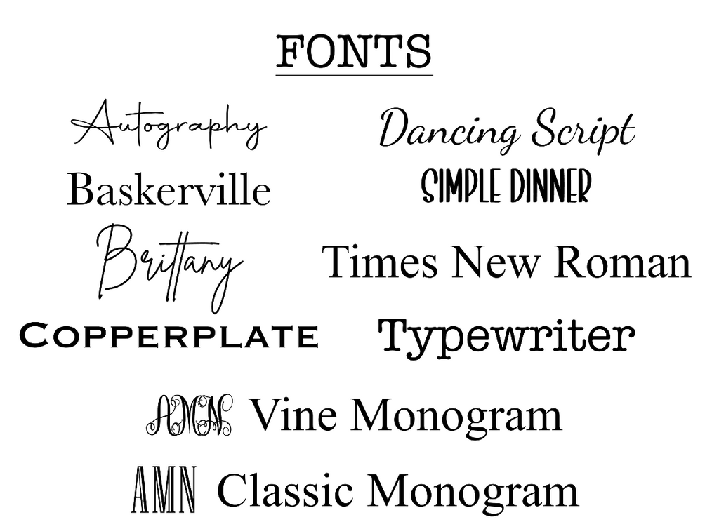 Jewelry font options for Coastal Ginger Creations 