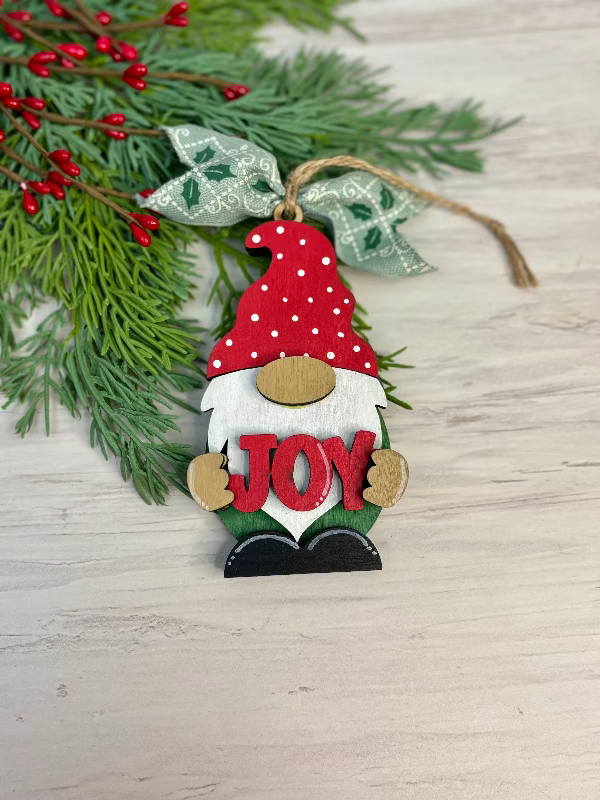 Gnome Holding Joy Ornament for Ornament Bar by Coastal Ginger Creations