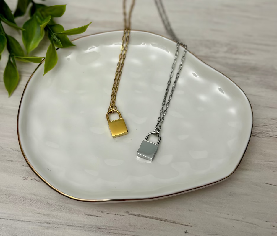 Lock necklace for engraving in gold and silver by Coastal Ginger Creations