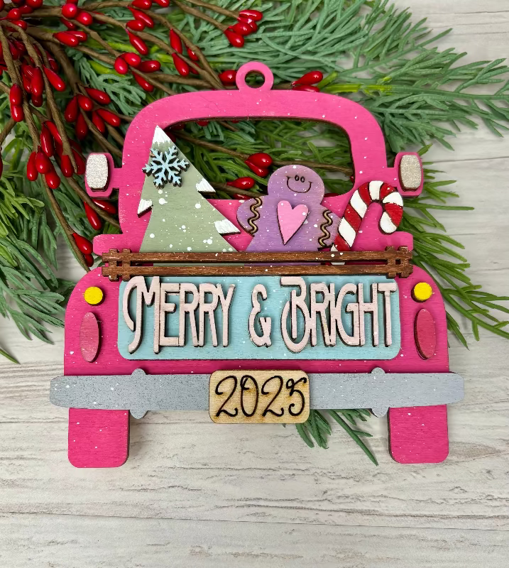 Merry & Bright Gingerbread Man in a Truck Ornament for Ornament Bar by Coastal Ginger Creations