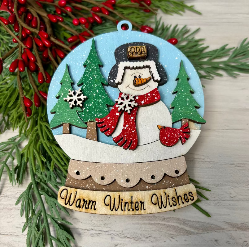 Snowman Snowglobe Ornament Bar To-Go Ornament By Coastal Ginger Creations 