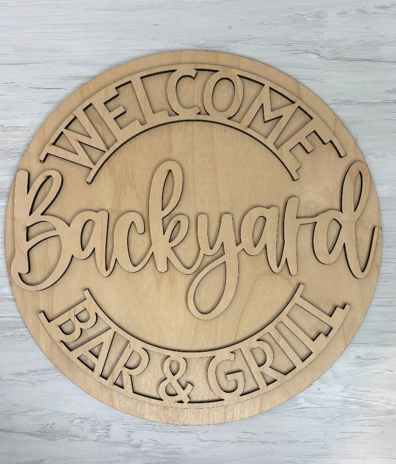 Unpainted Backyard Bar and Grill Door Hanger by Coastal Ginger Creations 