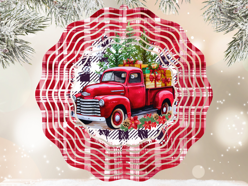 Vintage Red Truck with Presents Wind Spinner by Coastal Ginger Creations